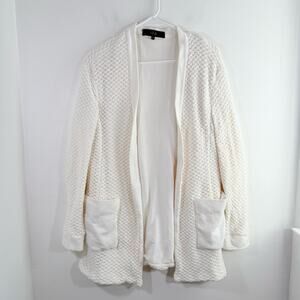 Tibi 100% Cotton White Texture Knit Open Front Sweater Cardigan Medium Large